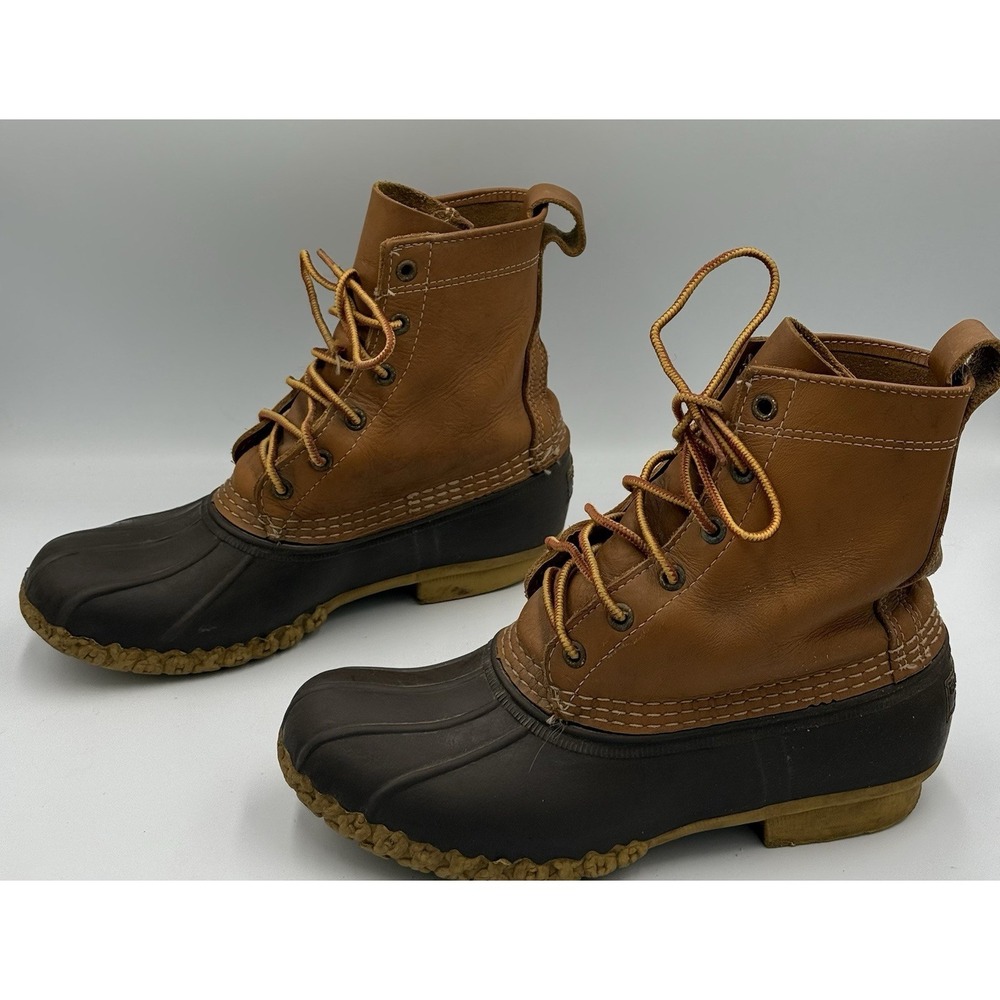L.L. Bean Bean Boots Mens 7M Women's 8.5 Brown Leather Rubber Duck Boots USA 6" - Picture 4 of 9